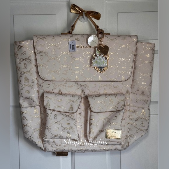 NWT B&BW Disney Princess Backpack with Gold Bow Top & Charms (Design 1) - Picture 2 of 16